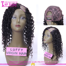 Melhor qualidade cabelo humano brasileiro kinky curly U parte peruca barata para mulheres negras